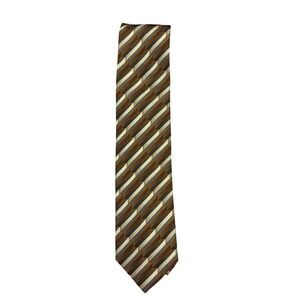Vintage Peacock Handmade‎ Pure Silk Men Striped Brown Gold Formal Necktie